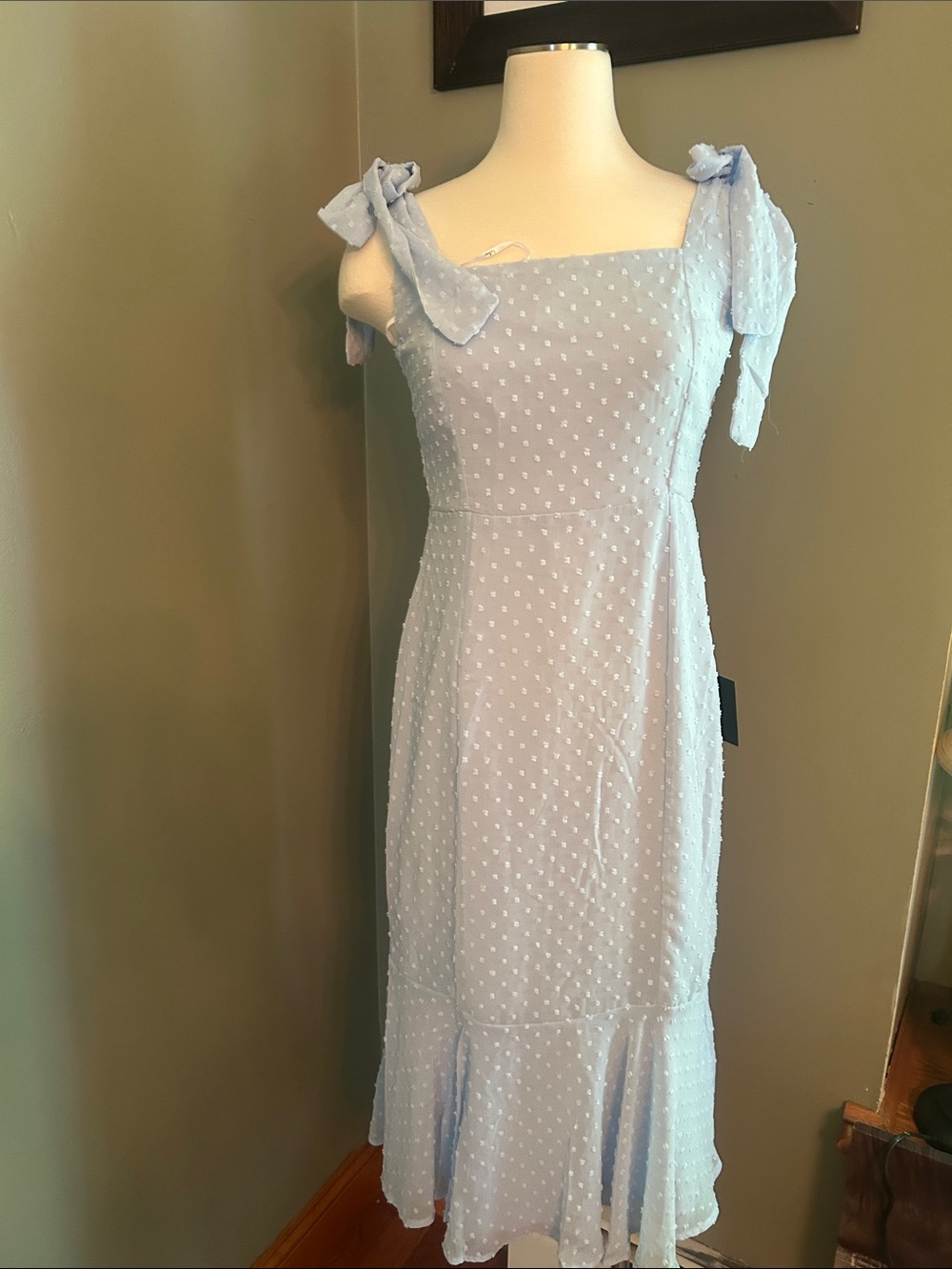 Lulus Baby Blue  Swiss Dot Midi Dress